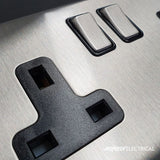 Screwless Brushed Chrome - Black Trim - Slim Plate Screwless Brushed Chrome Metal Double Blanking Plate