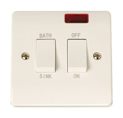 Curva White Range 20A DP Sink Bath Switch With Neon