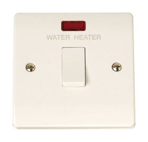 Curva White Range 20A DP Water Heater Switch With Neon
