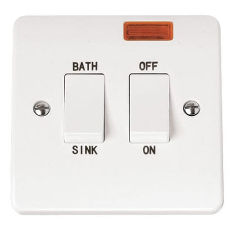 White Electrical Sockets and Switches White 20A DP Sink Bath Switch With Neon