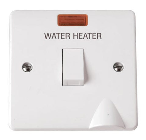 White Electrical Sockets and Switches White 20A DP Switch With Neon ‘water Heater’