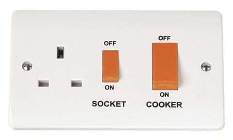 White Electrical Sockets and Switches White 45A Cooker Switch With 13A DP Switched Socket Outlet