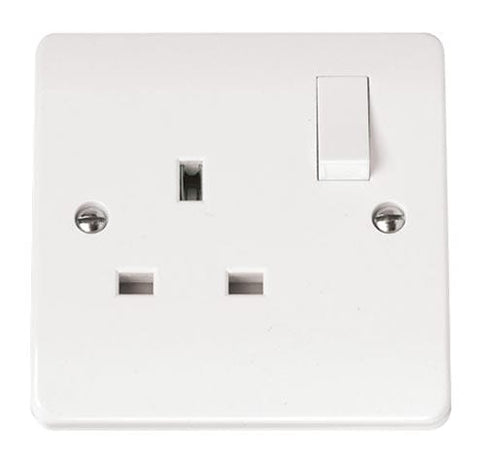 White Electrical Sockets and Switches White 13A 1 Gang Socket Outlet DP Switched (twin Earth Terminals)