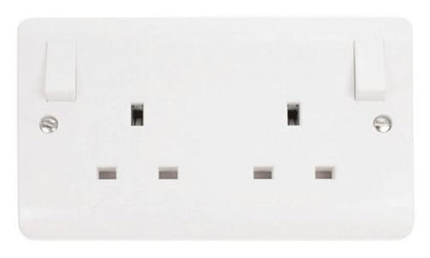 White Electrical Sockets and Switches White 13A 2 Gang DP O/b Switched Socket Outlet