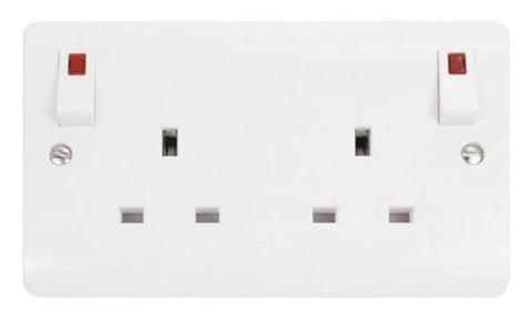 White 13A 2 Gang DP O/b Switched Socket Outlet + Neons - SE Home