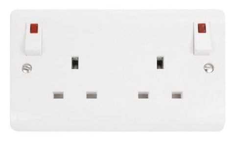 White Electrical Sockets and Switches White 13A 2 Gang DP O/b Switched Socket Outlet + Neons