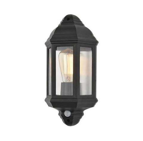 Outdoor Lighting Athena Black Polycarbonate Wall Half Lantern with PIR Sensor IP44 42W