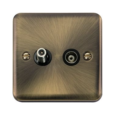 Curved Antique Brass Curved Antique Brass Isolated Satellite & Isolated Coaxial Outlet - Black Trim