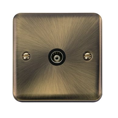 Curved Antique Brass Curved Antique Brass Single Isolated Coaxial Outlet - Black Trim