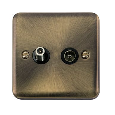 Curved Antique Brass Curved Antique Brass Non-Isolated Satellite & Non-Isolated Coaxial Outlet - Black Trim