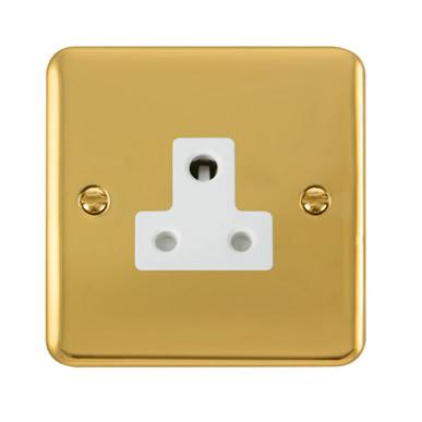 Curved Polished Brass 5A Round Pin Socket - White Trim