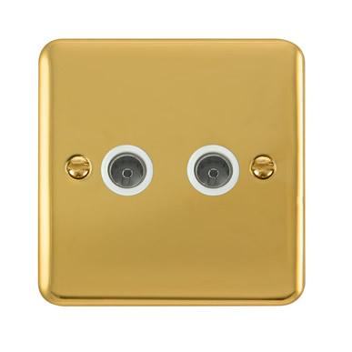 Curved Polished Brass Twin Coaxial Outlet - White Trim