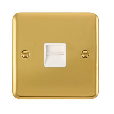 Curved Polished Brass Curved Polished Brass Single Telephone Outlet - Master - White Trim