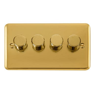 Curved Polished Brass Curved Polished Brass 4 Gang 2 Way 400Va Dimmer Light Switch