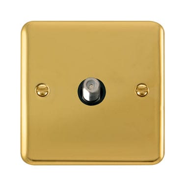 Curved Polished Brass Non-Isolated Single Satellite Outlet - Black Trim