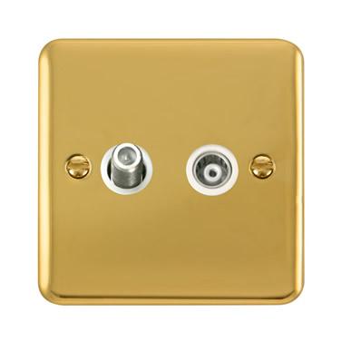 Curved Polished Brass Isolated Satellite & Isolated Coaxial Outlet - White Trim - SE Home