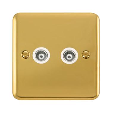 Curved Polished Brass Twin Isolated Coaxial Outlet - White Trim