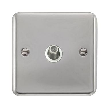 Curved Polished Chrome Non-Isolated Single Satellite Outlet - White Trim