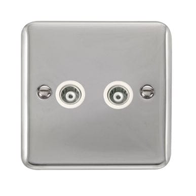 Curved Polished Chrome Twin Isolated Coaxial Outlet - White Trim
