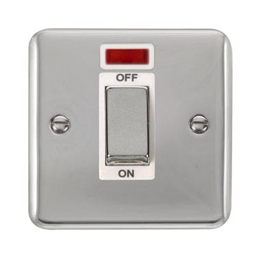 Curved Polished Chrome 45A Ingot 1 Gang DP Switch With Neon - White Trim