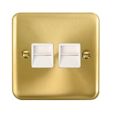 Curved Satin Brass Twin Telephone Outlet - Master - White Trim