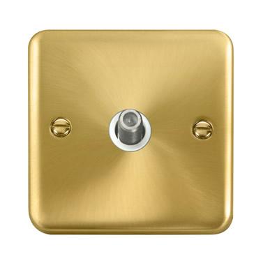 Curved Satin Brass Non-Isolated Single Satellite Outlet - White Trim