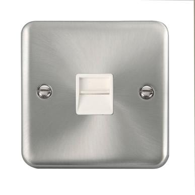 Curved Satin Chrome Single Telephone Outlet - Secondary - White Trim