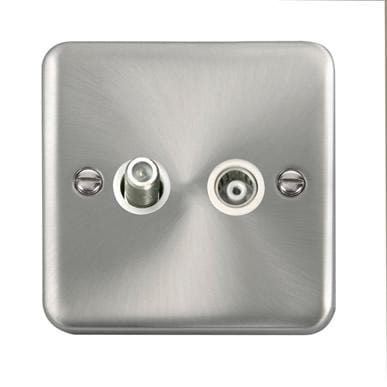 Curved Satin Chrome Isolated Satellite & Isolated Coaxial Outlet - White Trim