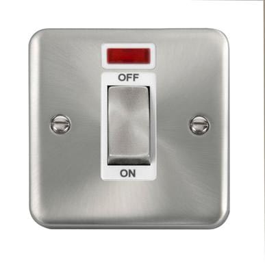 Curved Satin Chrome 45A Ingot 1 Gang DP Switch With Neon - White Trim