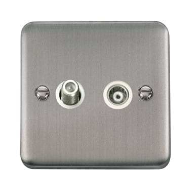 Curved Stainless Steel Curved Stainless Steel Isolated Satellite & Isolated Coaxial Outlet - White
