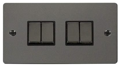 Flat Plate Black Nickel - Black Inserts Click Define Flat Plate Black Nickel Ingot 10AX 4 Gang 2 Way Switch  - Black