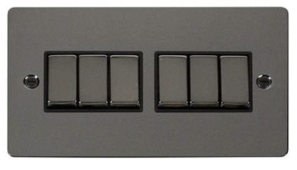 Flat Plate Black Nickel - Black Inserts Click Define Flat Plate Black Nickel Ingot 10AX 6 Gang 2 Way Switch  - Black