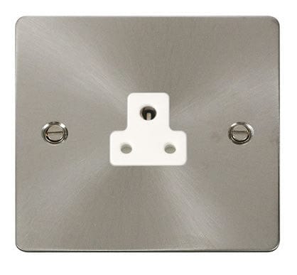 Flat Plate Brushed Steel - White Inserts Click Define Flat Plate Brushed Steel 2A Round Pin Socket  - White