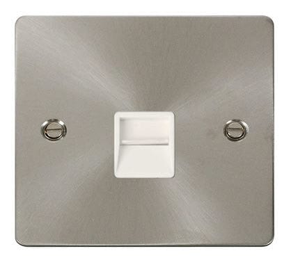 Flat Plate Brushed Steel - White Inserts Click Define Flat Plate Brushed Steel Single Telephone Socket Secondary  - White