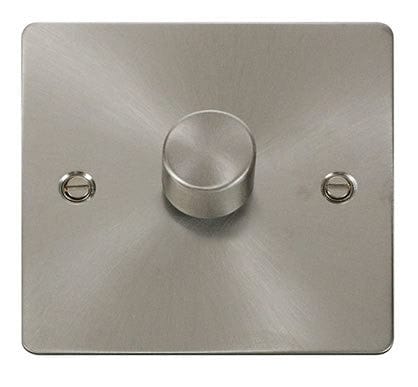 Flat Plate Brushed Steel - White Inserts Click Define Flat Plate Brushed Steel 1 Gang 2 Way 400w Dimmer Switch - Black