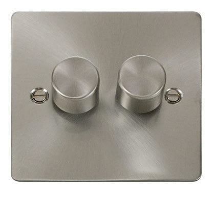 Flat Plate Brushed Steel - Black Inserts Click Define Flat Plate Brushed Steel 2 Gang 2 Way 400w Dimmer Switch - White