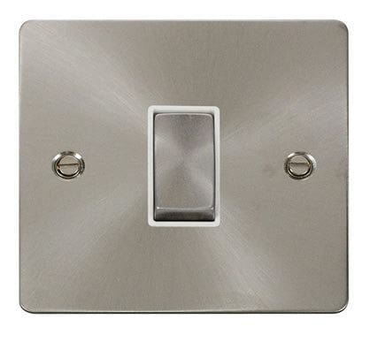 Flat Plate Brushed Steel - White Inserts Click Define Flat Plate Brushed Steel Ingot 10AX 1 Gang 2 Way Switch  - White