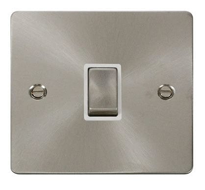 Flat Plate Brushed Steel - White Inserts Click Define Flat Plate Brushed Steel Ingot 20A 1 Gang DP Switch   - White