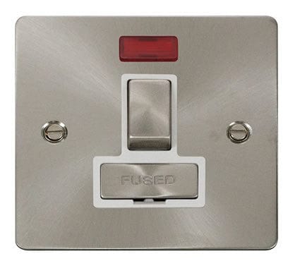 Flat Plate Satin Chrome Ingot 13A Switched Connection Unit  + Neon  - White Trim