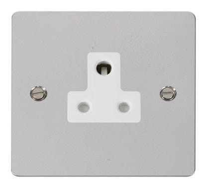 Flat Plate Polished Chrome - White Inserts Flat Plate Polished Chrome 5A Round Pin Socket  - White