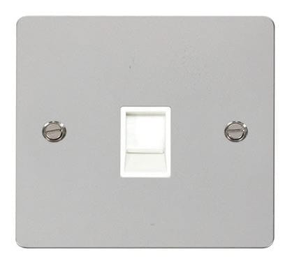 Flat Plate Polished Chrome Single Rj11 Socket - White Trim