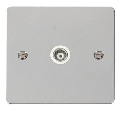 Flat Plate Polished Chrome - White Inserts Flat Plate Polished Chrome 1 Gang Isolated Coaxial Socket  - White