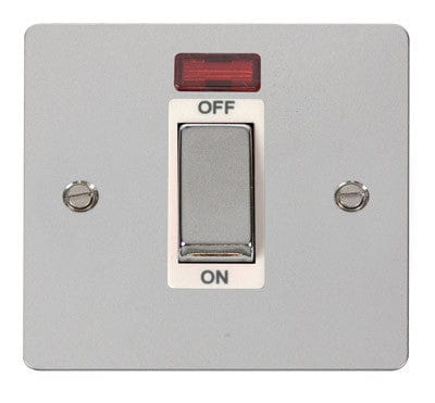 Flat Plate Polished Chrome Ingot 1 Gang 45A DP Switch With Neon - White Trim
