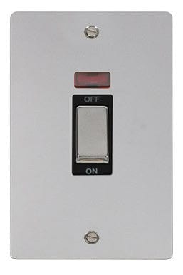 Flat Plate Polished Chrome Ingot 2 Gang 45A DP Switch With Neon - Black Trim