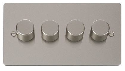 Flat Plate Pearl Nickel - White Inserts Click Define Flat Plate Pearl Nickel 4 Gang 2 Way 400w Dimmer Switch - Black