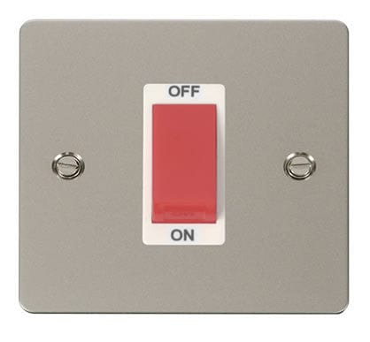 Flat Plate Pearl Nickel 1 Gang 45A DP Switch  - White Trim