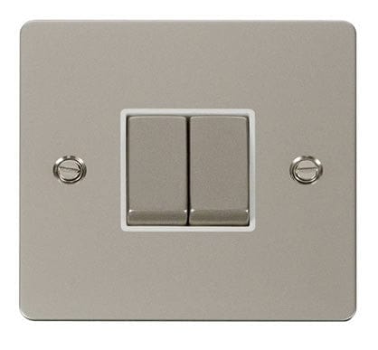 Flat Plate Pearl Nickel - White Inserts Click Define Flat Plate Pearl Nickel Ingot 10AX 2 Gang 2 Way Switch  - White