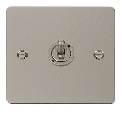 Flat Plate Pearl Nickel - Black Inserts Click Define Flat Plate Pearl Nickel 10AX 1 Gang 2 Way Toggle Switch - White