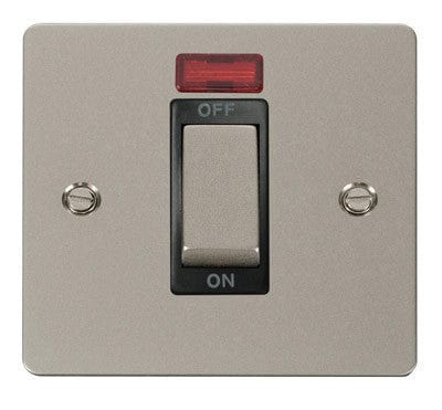 Flat Plate Pearl Nickel Ingot 1 Gang 45A DP Switch With Neon - Black Trim