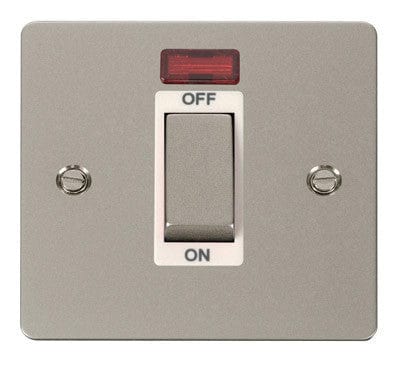 Flat Plate Pearl Nickel Ingot 1 Gang 45A DP Switch With Neon - White Trim